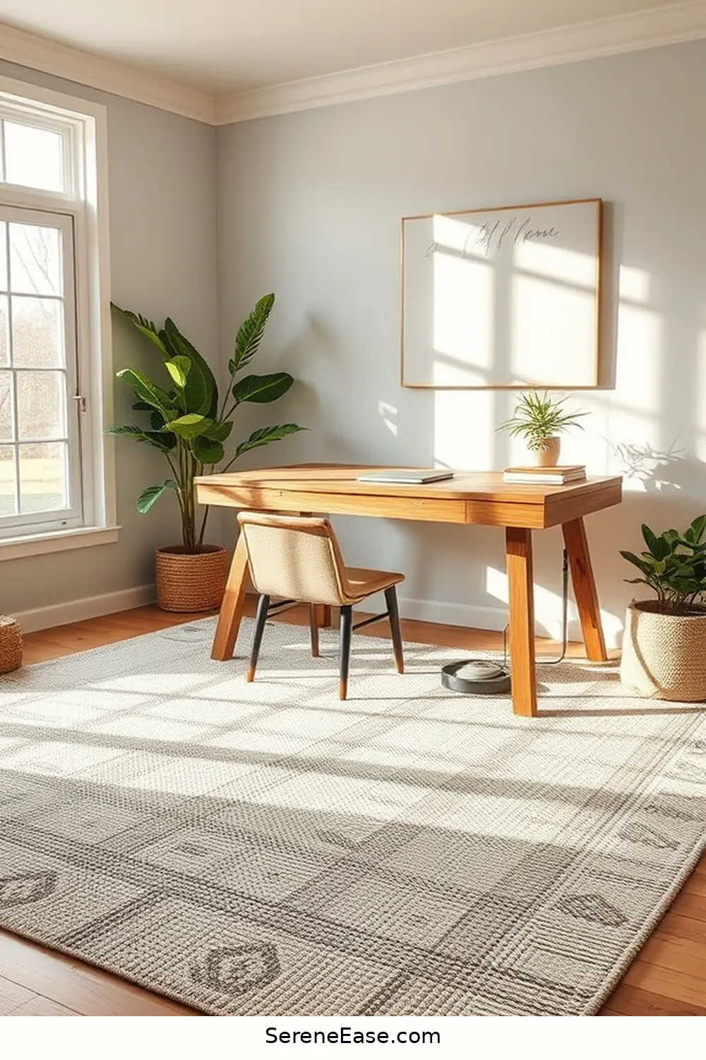 23 Ways to Incorporate Neutral Tones in Your Modern Farmhouse Style Home Office 6 Add a Statement Rug for 23 Ways to Incorporate Neutral Tones in Your Modern Farmhouse Style Home Office