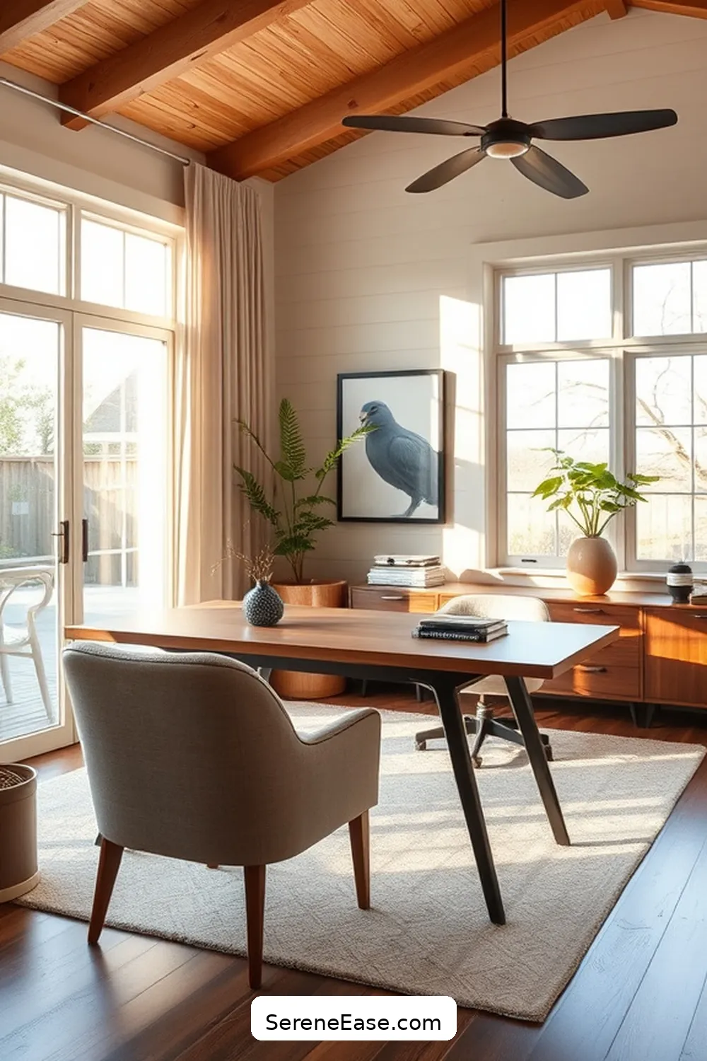 23 Ways to Incorporate Neutral Tones in a Mid-Century Modern Home Office Style 7 Add Neutral Upholstery to Chairs for 23 Ways to Incorporate Neutral Tones in a Mid-Century Modern Home Office Style