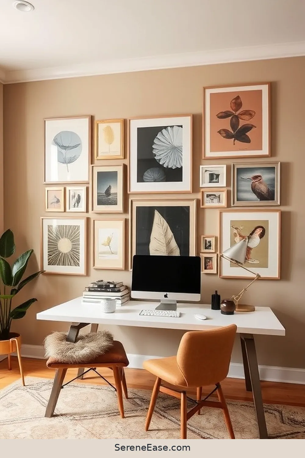 23 Ways to Incorporate Neutral Tones in a Mid-Century Modern Home Office Style 22 Create a Gallery Wall With Neutral Frames for 23 Ways to Incorporate Neutral Tones in a Mid-Century Modern Home Office Style