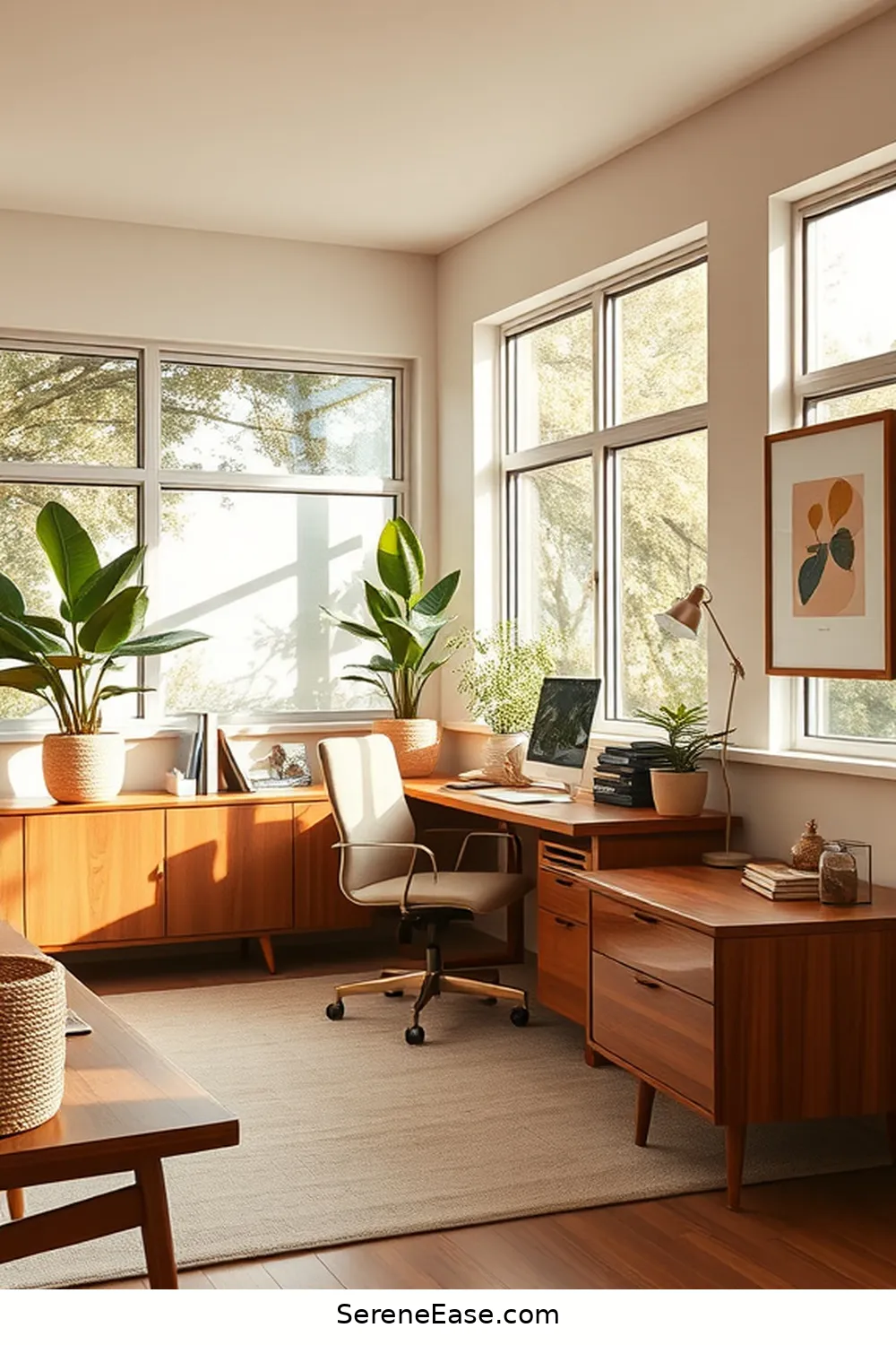 23 Ways to Incorporate Neutral Tones in a Mid-Century Modern Home Office Style 11 Incorporate Natural Elements for 23 Ways to Incorporate Neutral Tones in a Mid-Century Modern Home Office Style