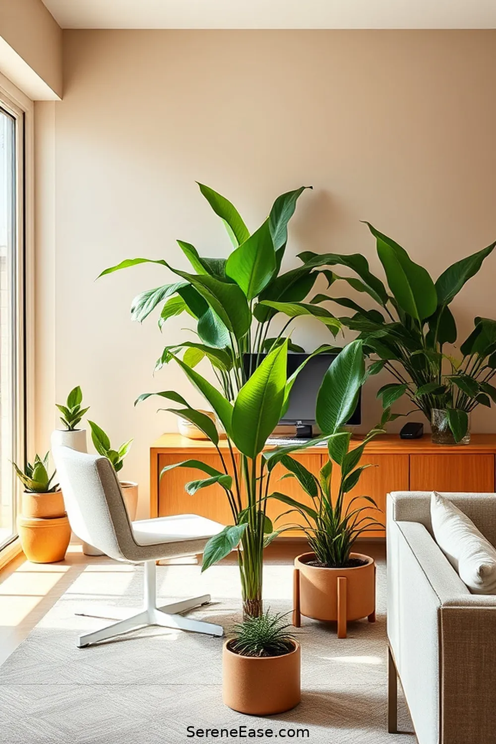 23 Ways to Incorporate Neutral Tones in a Mid-Century Modern Home Office Style 19 Incorporate Plants for a Touch of Green for 23 Ways to Incorporate Neutral Tones in a Mid-Century Modern Home Office Style