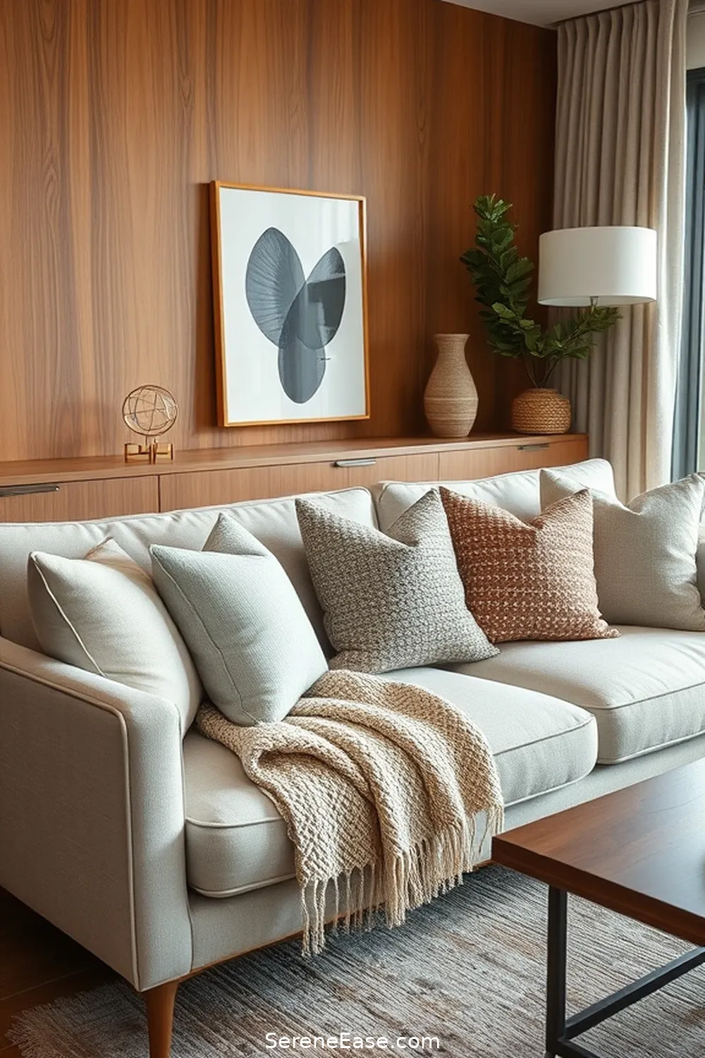 23 Ways to Incorporate Neutral Tones in a Mid-Century Modern Home Office Style 12 Mix Textures With Pillows and Throws for 23 Ways to Incorporate Neutral Tones in a Mid-Century Modern Home Office Style