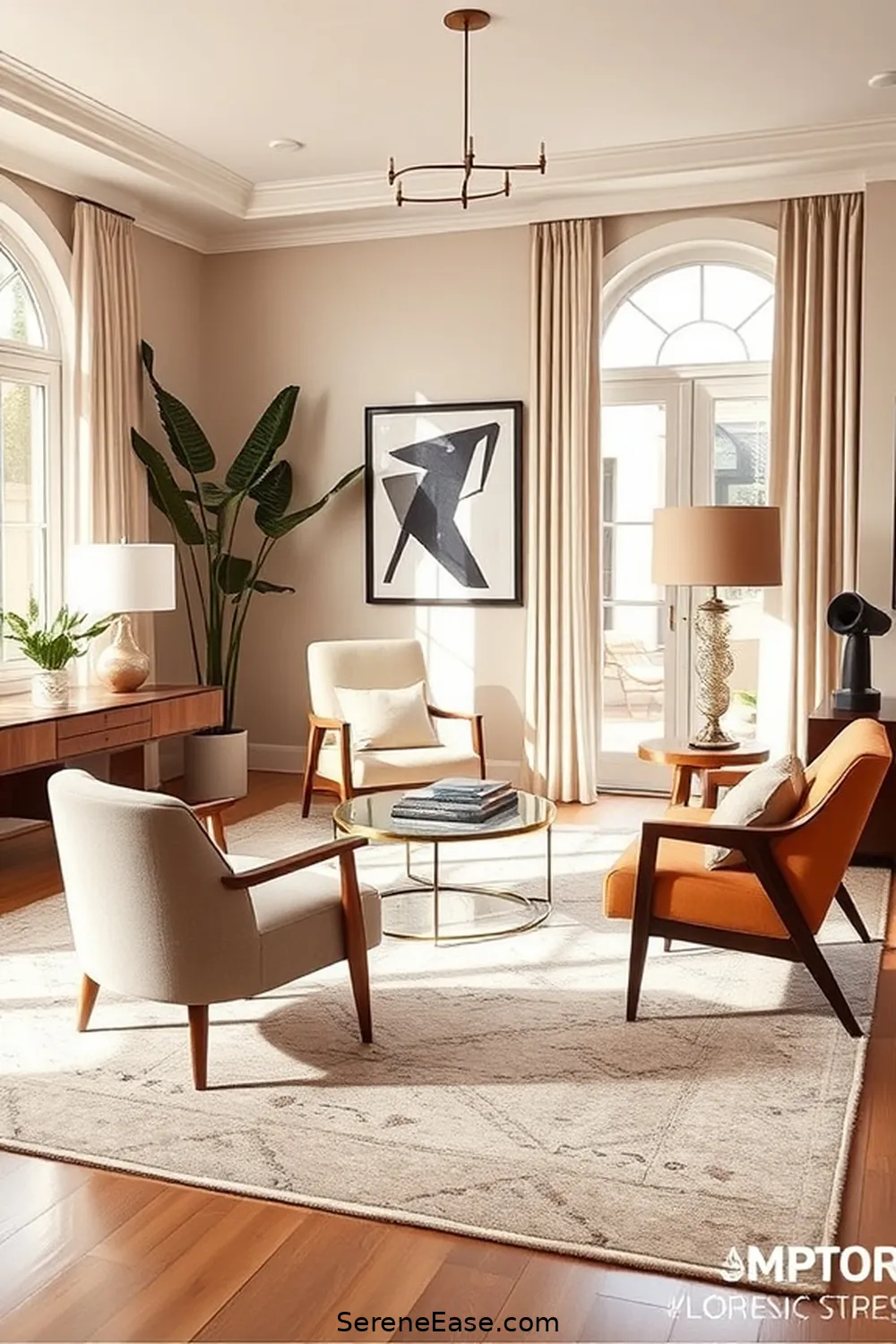 23 Ways to Incorporate Neutral Tones in a Mid-Century Modern Home Office Style 5 Use Area Rugs in Soft Tones for 23 Ways to Incorporate Neutral Tones in a Mid-Century Modern Home Office Style