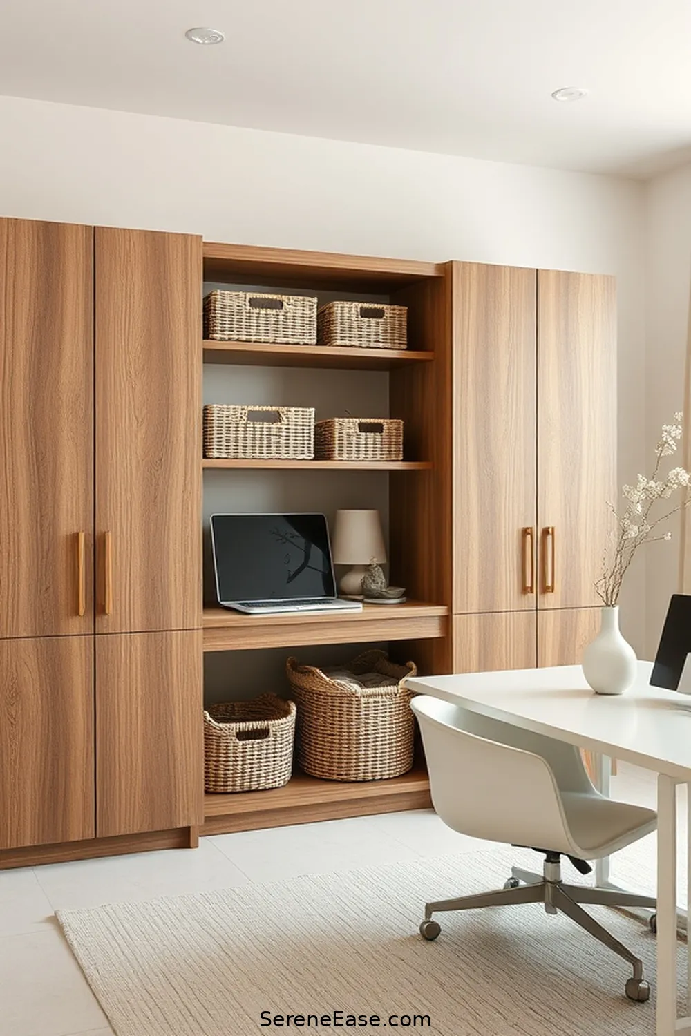 23 Ways to Incorporate Neutral Tones in a Mid-Century Modern Home Office Style 18 Use Neutral Storage Solutions for 23 Ways to Incorporate Neutral Tones in a Mid-Century Modern Home Office Style