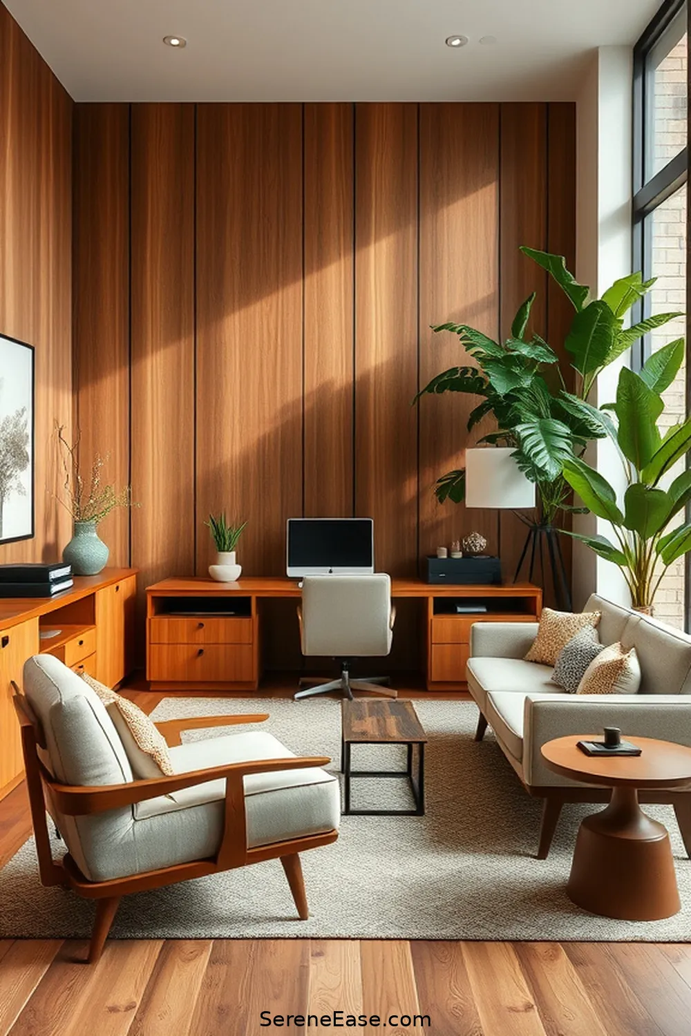 23 Ways to Incorporate Neutral Tones in a Mid-Century Modern Home Office Style 8 Utilize Wooden Accents for 23 Ways to Incorporate Neutral Tones in a Mid-Century Modern Home Office Style