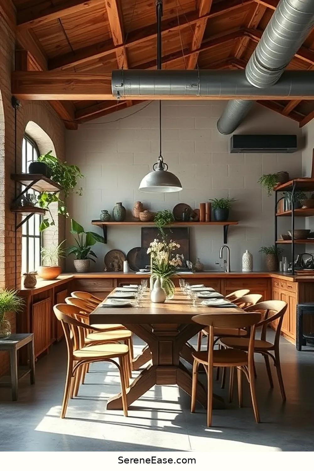 23 Ways to Use Earth Tones in Industrial Dining Room Style 20 Add Wooden Beams or Shelving for 23 Ways to Use Earth Tones in Industrial Dining Room Style