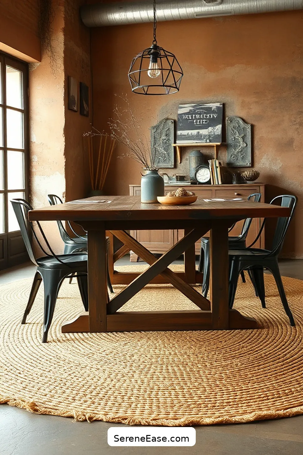 23 Ways to Use Earth Tones in Industrial Dining Room Style 13 Add a Jute or Sisal Rug for 23 Ways to Use Earth Tones in Industrial Dining Room Style