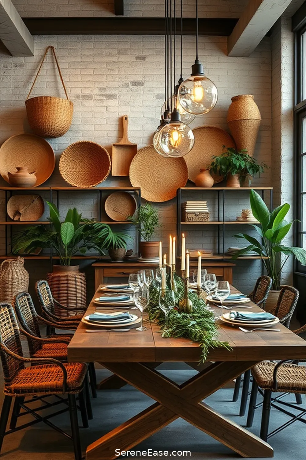 23 Ways to Use Earth Tones in Industrial Dining Room Style 11 Incorporate Woven Baskets for 23 Ways to Use Earth Tones in Industrial Dining Room Style