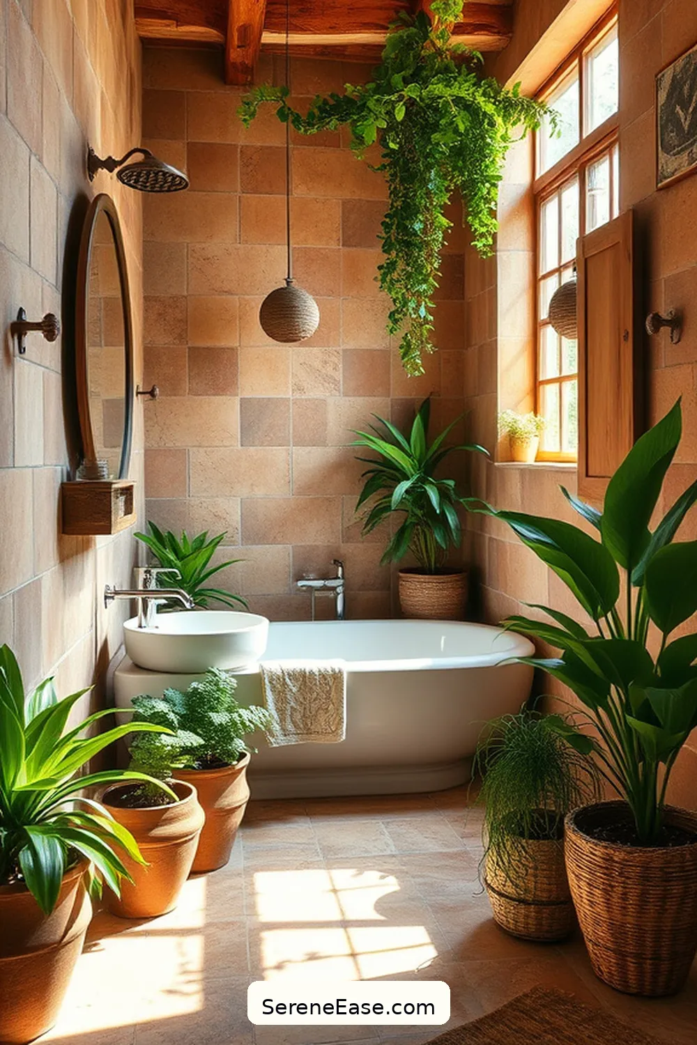 23 Ways to Use Earth Tones in Rustic Bathroom Style Design 6 Add Greenery With Plants for 23 Ways to Use Earth Tones in Rustic Bathroom Style Design