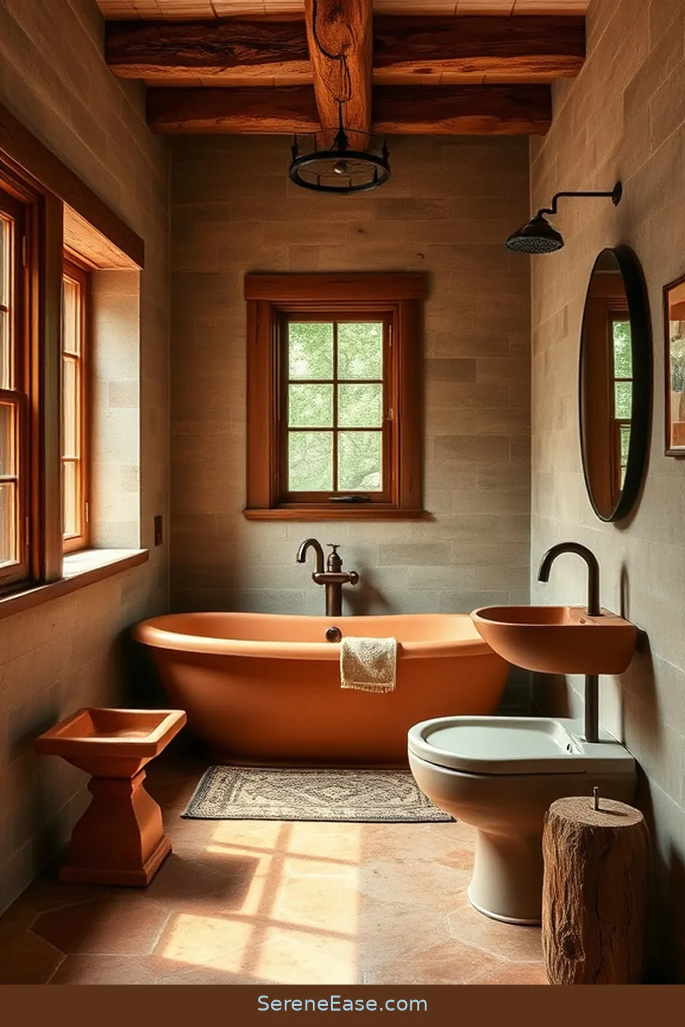23 Ways to Use Earth Tones in Rustic Bathroom Style Design 18 Choose a Soothing Color for Fixtures for 23 Ways to Use Earth Tones in Rustic Bathroom Style Design