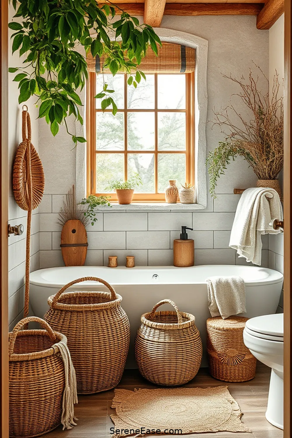 23 Ways to Use Earth Tones in Rustic Bathroom Style Design 12 Incorporate Woven Baskets for 23 Ways to Use Earth Tones in Rustic Bathroom Style Design