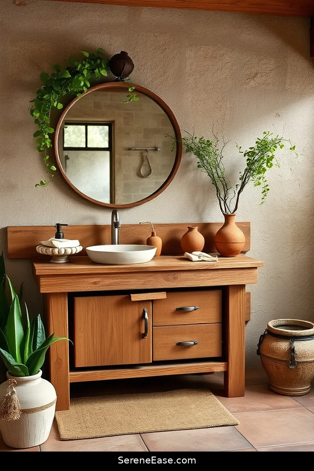 23 Ways to Use Earth Tones in Rustic Bathroom Style Design 10 Install a Wooden Vanity for 23 Ways to Use Earth Tones in Rustic Bathroom Style Design