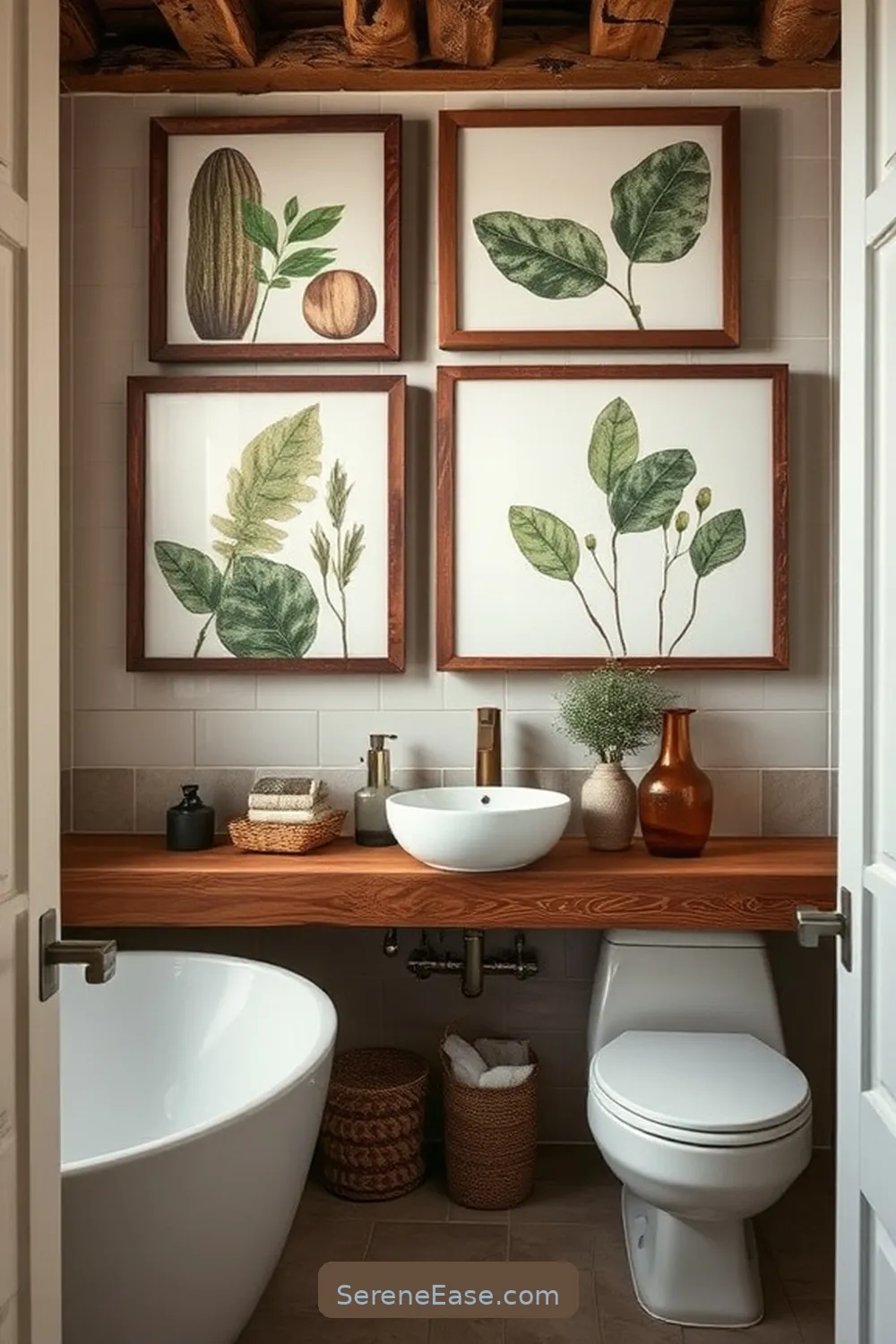 23 Ways to Use Earth Tones in Rustic Bathroom Style Design 19 Use Nature-Inspired Artwork for 23 Ways to Use Earth Tones in Rustic Bathroom Style Design