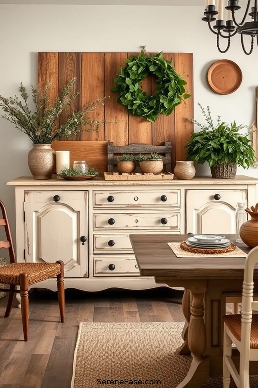 23 Ways to Use Neutral Tones in a Rustic Dining Room Style 15 Add a Vintage Sideboard in a Soft Tone for 23 Ways to Use Neutral Tones in a Rustic Dining Room Style
