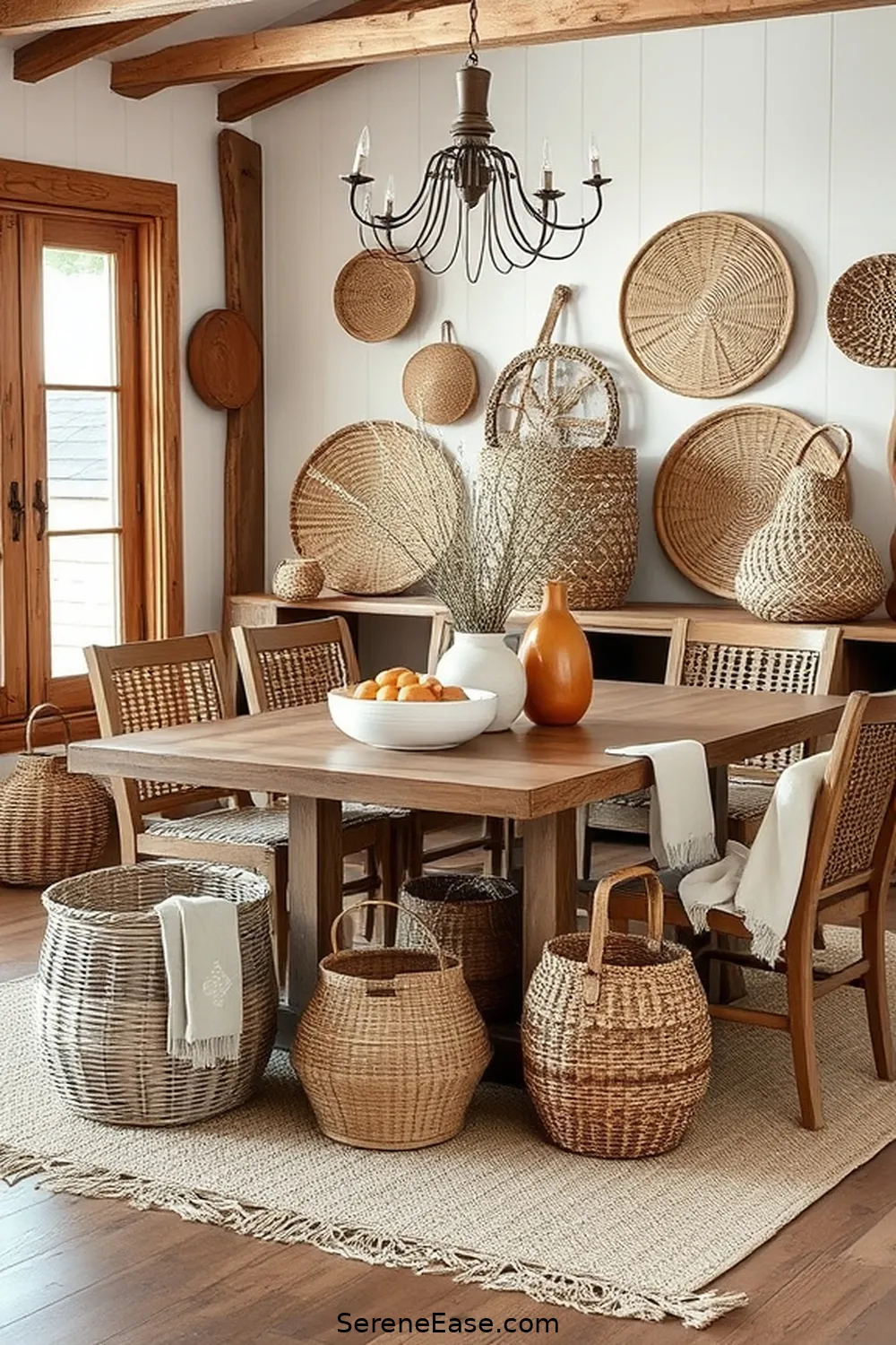 23 Ways to Use Neutral Tones in a Rustic Dining Room Style 7 Select Woven Baskets for Storage for 23 Ways to Use Neutral Tones in a Rustic Dining Room Style