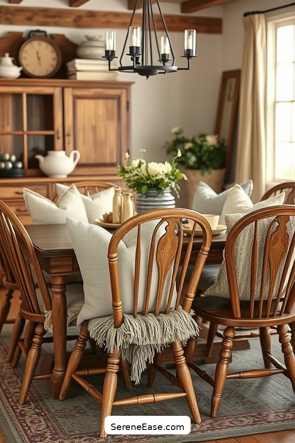 23 Ways to Use Neutral Tones in a Rustic Dining Room Style 16 Use Neutral Throw Pillows on Chairs for 23 Ways to Use Neutral Tones in a Rustic Dining Room Style