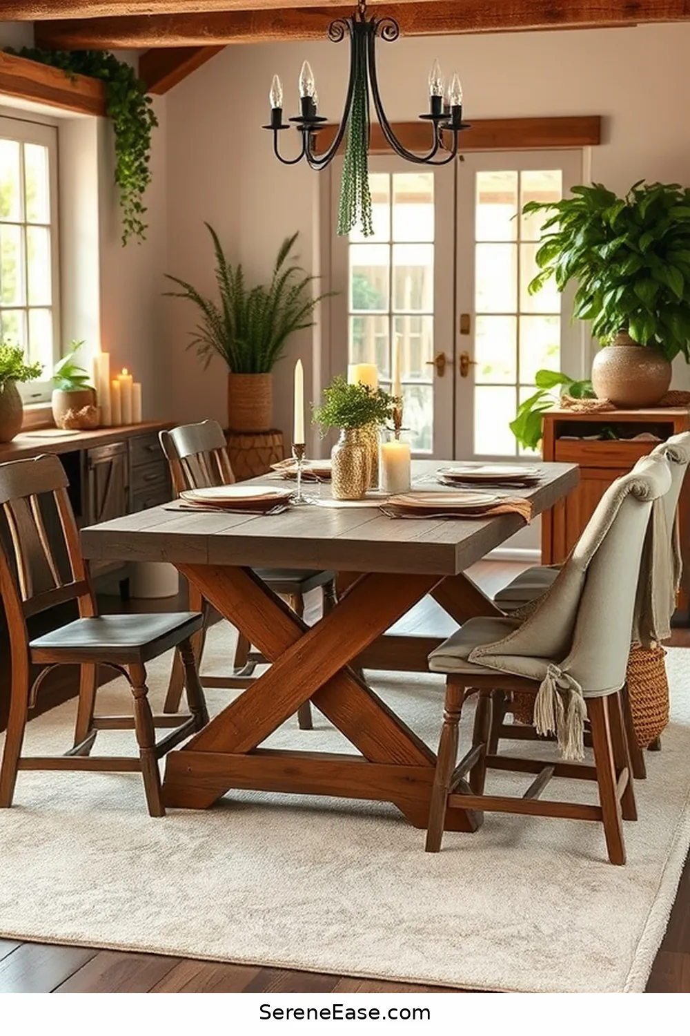 23 Ways to Use Neutral Tones in a Rustic Dining Room Style 9 Use a Cream Area Rug to Define the Space for 23 Ways to Use Neutral Tones in a Rustic Dining Room Style