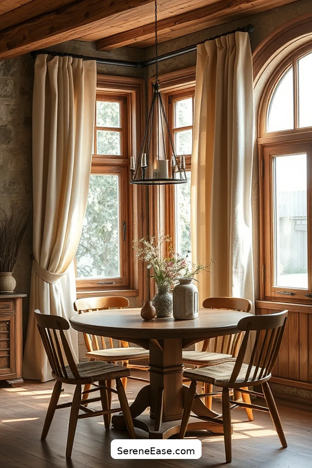 23 Ways to Use Neutral Tones in a Rustic Dining Room Style 12 Utilize Neutral Colored Curtains for 23 Ways to Use Neutral Tones in a Rustic Dining Room Style
