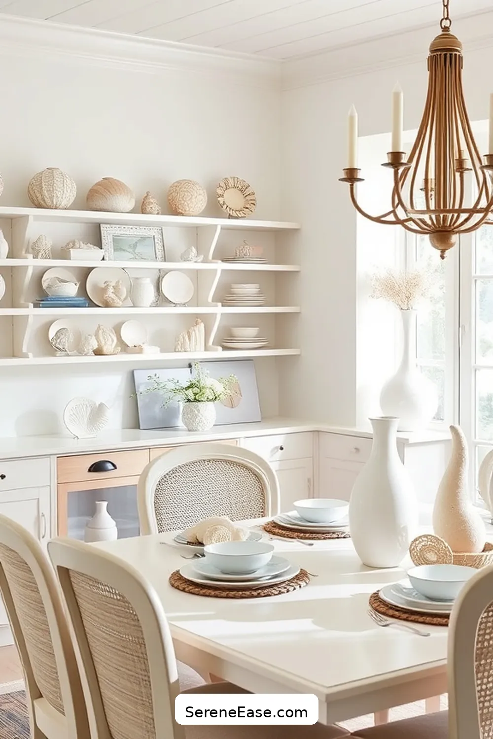 Add Pastel Decorative Items on Shelves for 23 Ways to Use Pastels in Your Coastal Style Dining Room