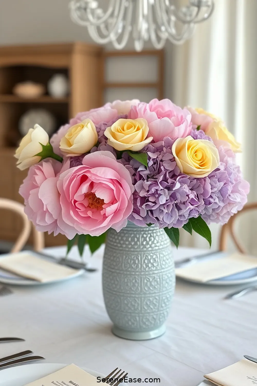 Create a Centerpiece With Pastel Flowers for 23 Ways to Use Pastels in Your Coastal Style Dining Room
