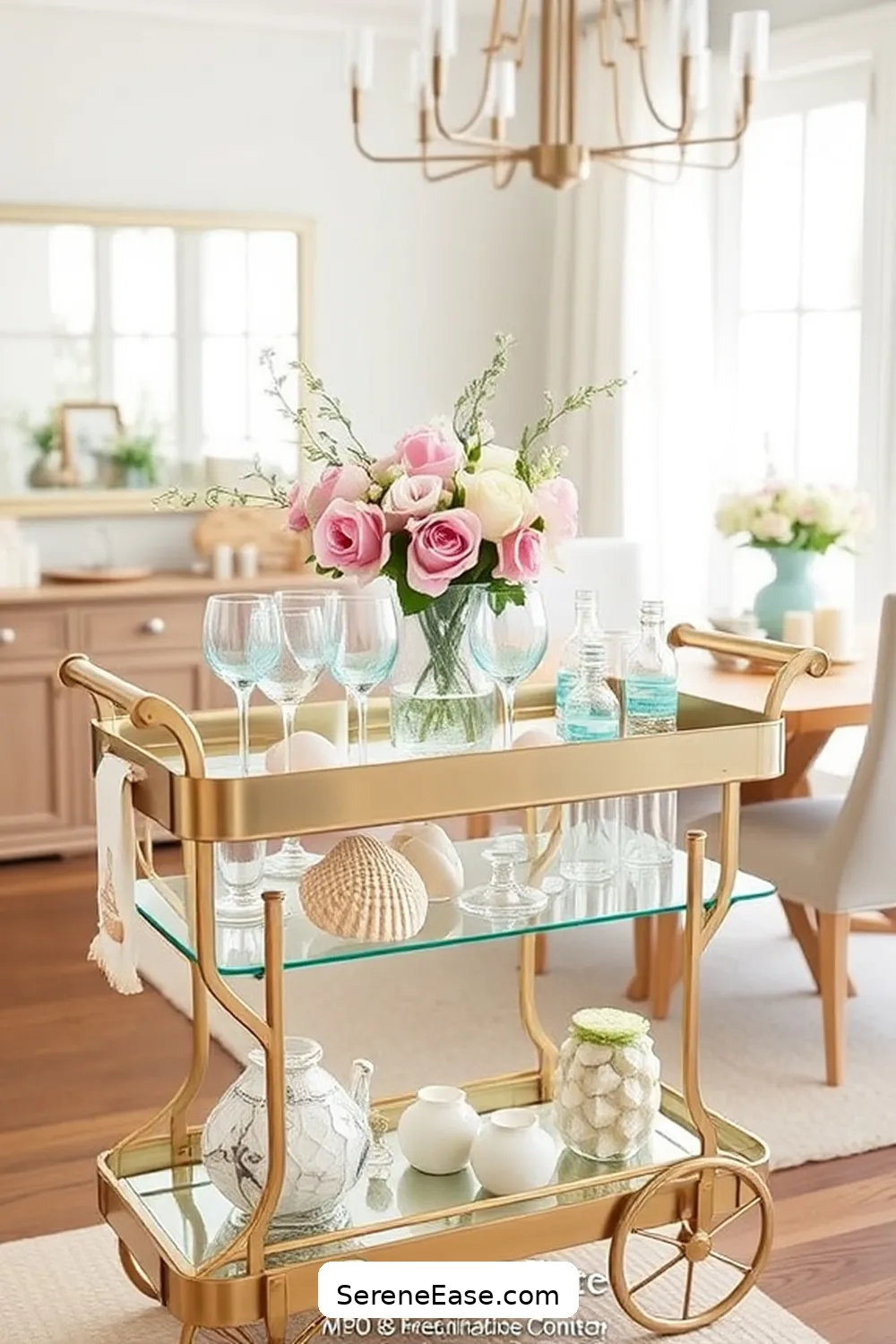 Incorporate Pastel Shades in Your Bar Cart for 23 Ways to Use Pastels in Your Coastal Style Dining Room