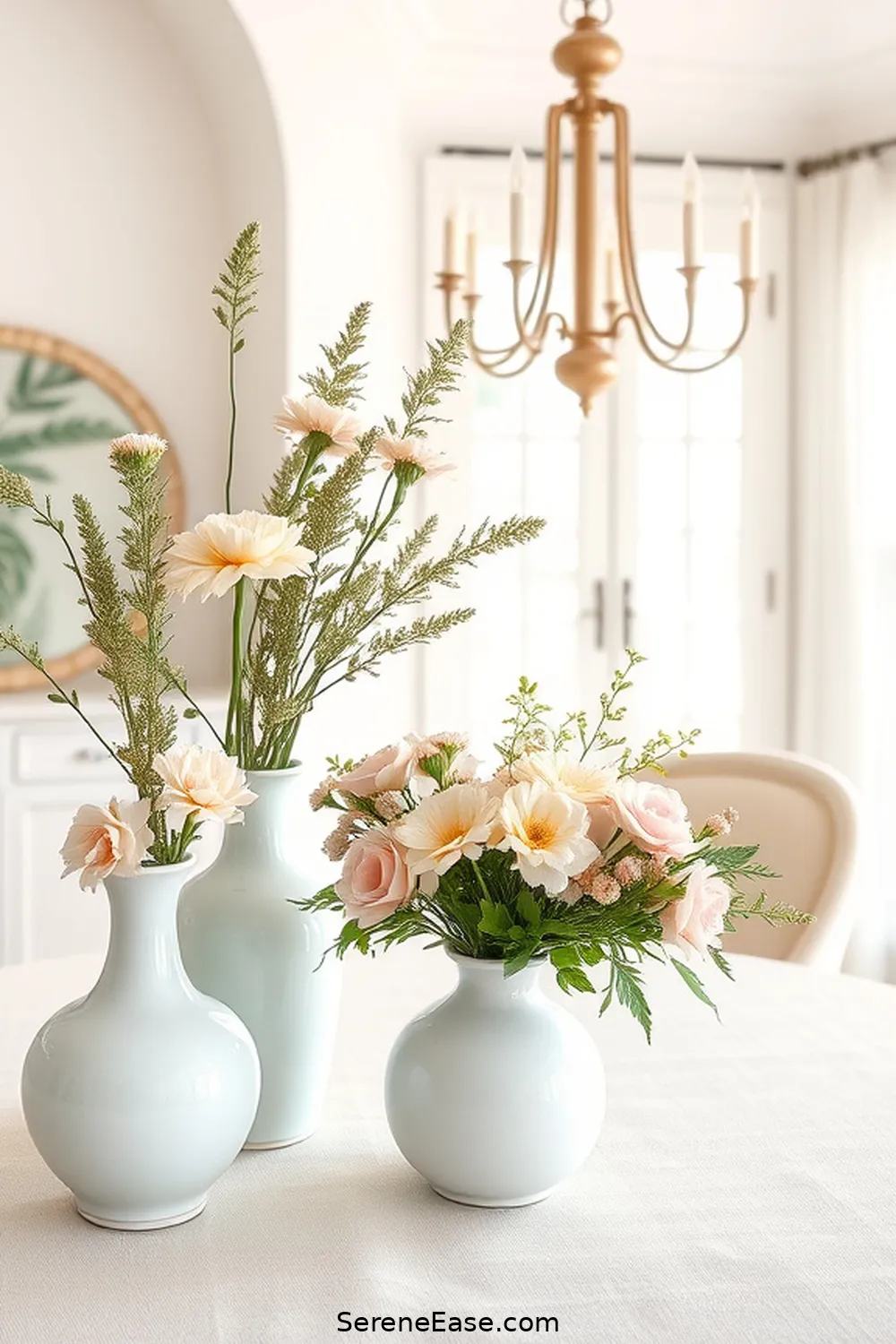 Incorporate Pastel Vases for Fresh Flowers for 23 Ways to Use Pastels in Your Coastal Style Dining Room