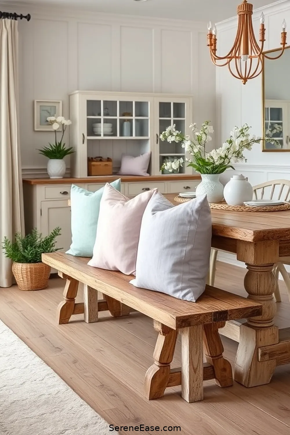 Integrate Pastel Cushions on Benches for 23 Ways to Use Pastels in Your Coastal Style Dining Room