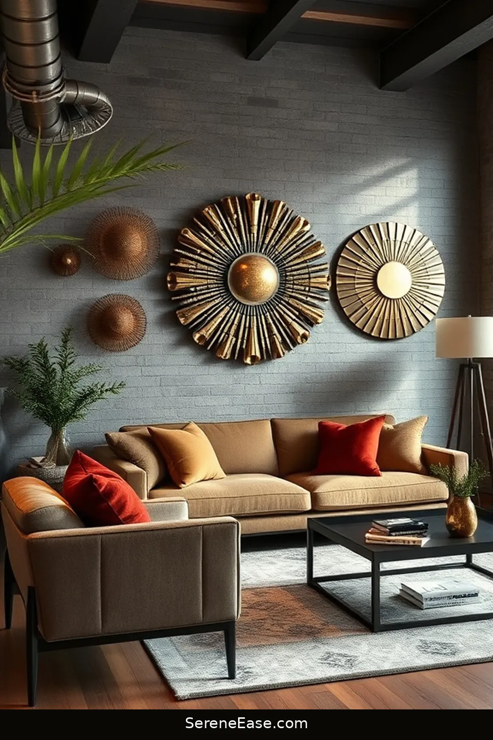 24 Stunning Metallic Accents for Your Industrial Style Living Room 4 Brass Wall Art for 24 Stunning Metallic Accents for Your Industrial Style Living Room