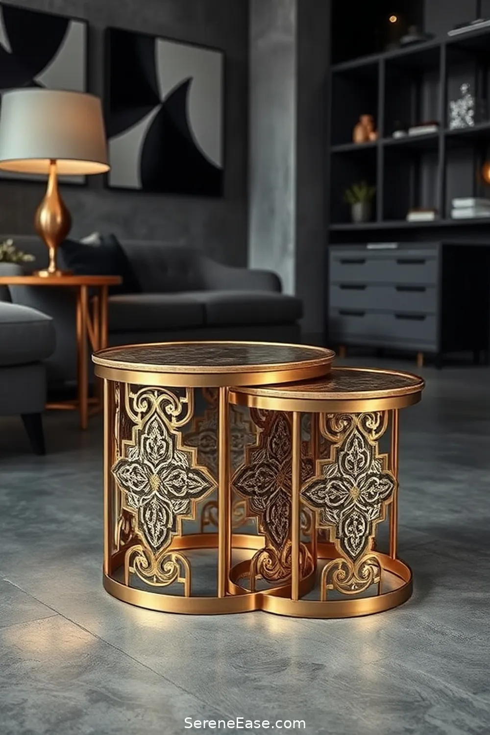24 Stunning Metallic Accents for Your Industrial Style Living Room 14 Gold Nesting Tables for 24 Stunning Metallic Accents for Your Industrial Style Living Room