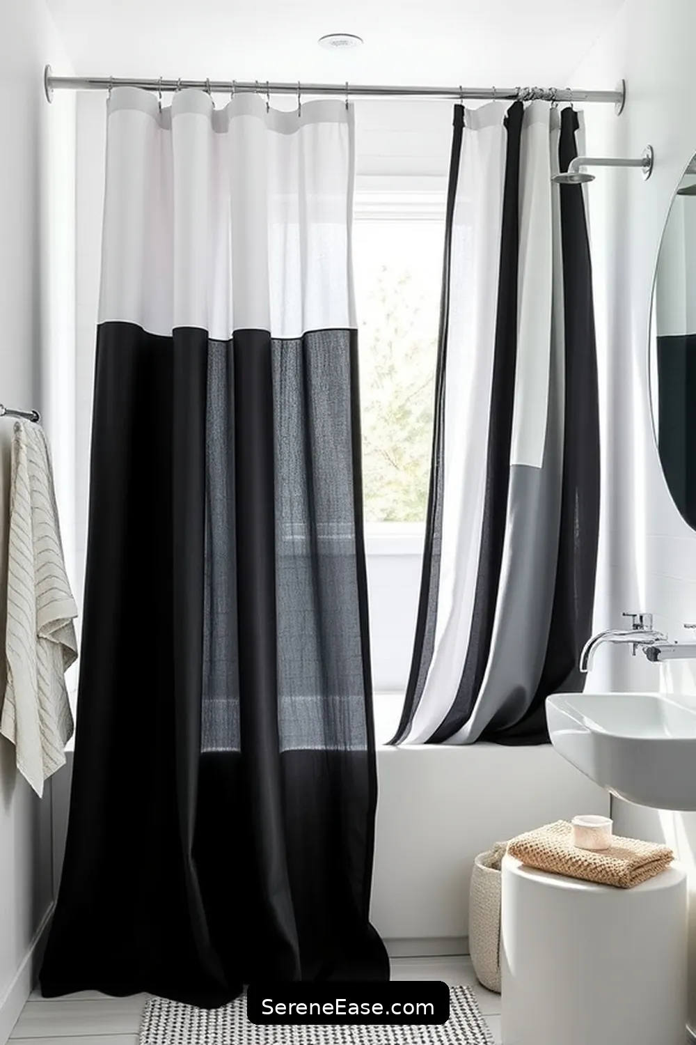 24 Stunning Scandinavian Bathroom Ideas in Black and White Style 19 Beautifully Crafted Shower Curtains for 24 Stunning Scandinavian Bathroom Ideas in Black and White Style