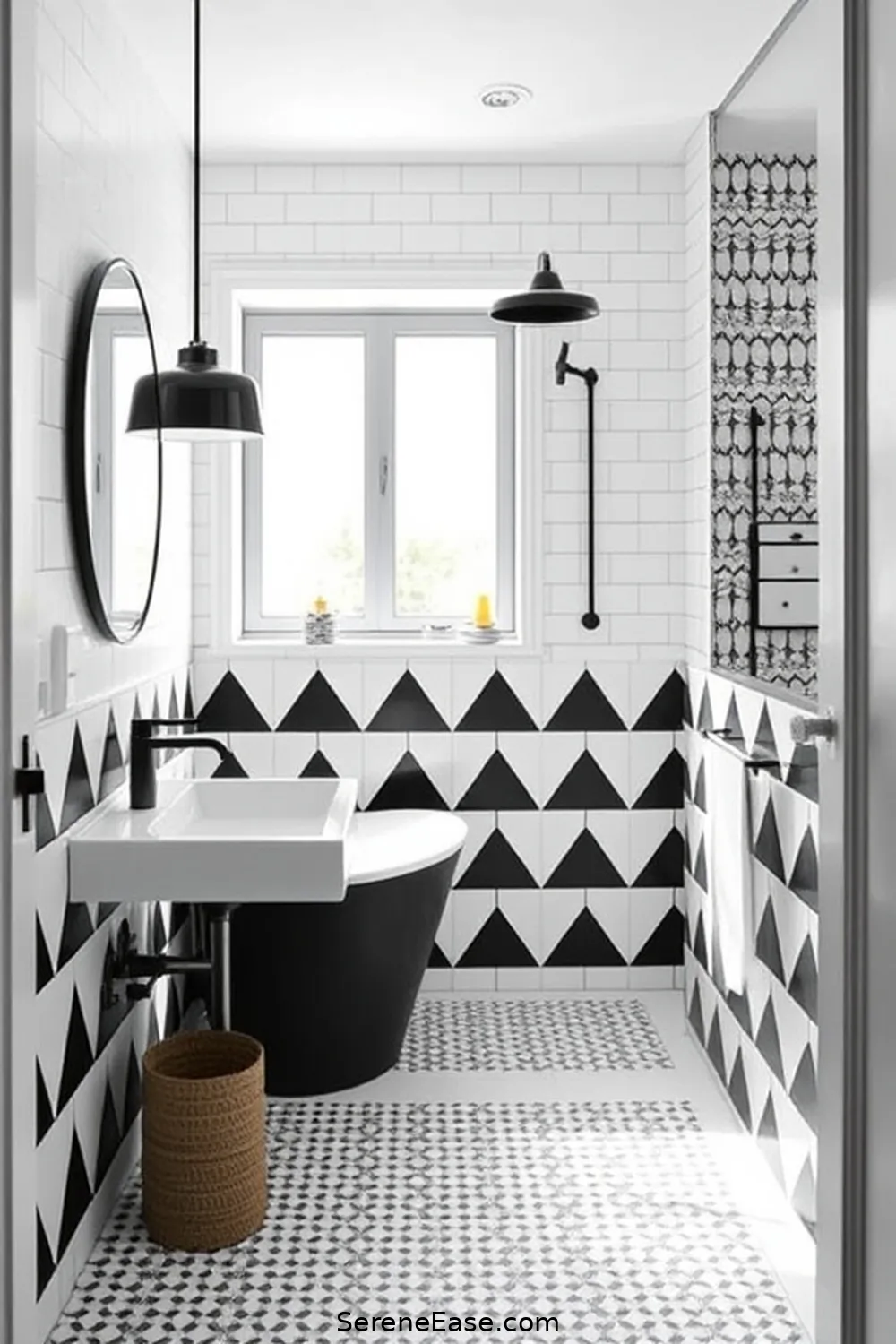 24 Stunning Scandinavian Bathroom Ideas in Black and White Style 3 Bold Geometric Patterns for 24 Stunning Scandinavian Bathroom Ideas in Black and White Style