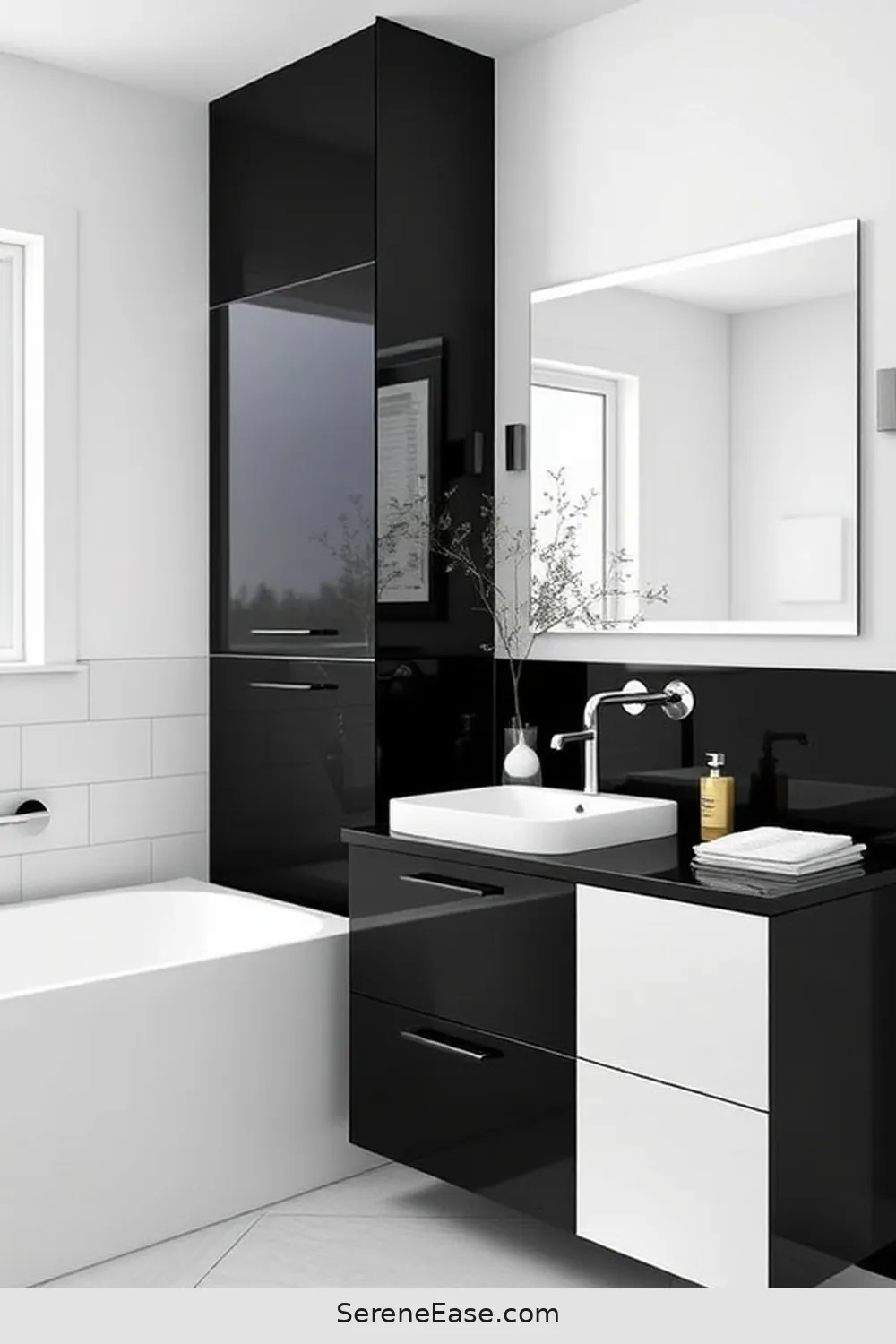 24 Stunning Scandinavian Bathroom Ideas in Black and White Style 20 Dual-Tone Cabinetry for 24 Stunning Scandinavian Bathroom Ideas in Black and White Style