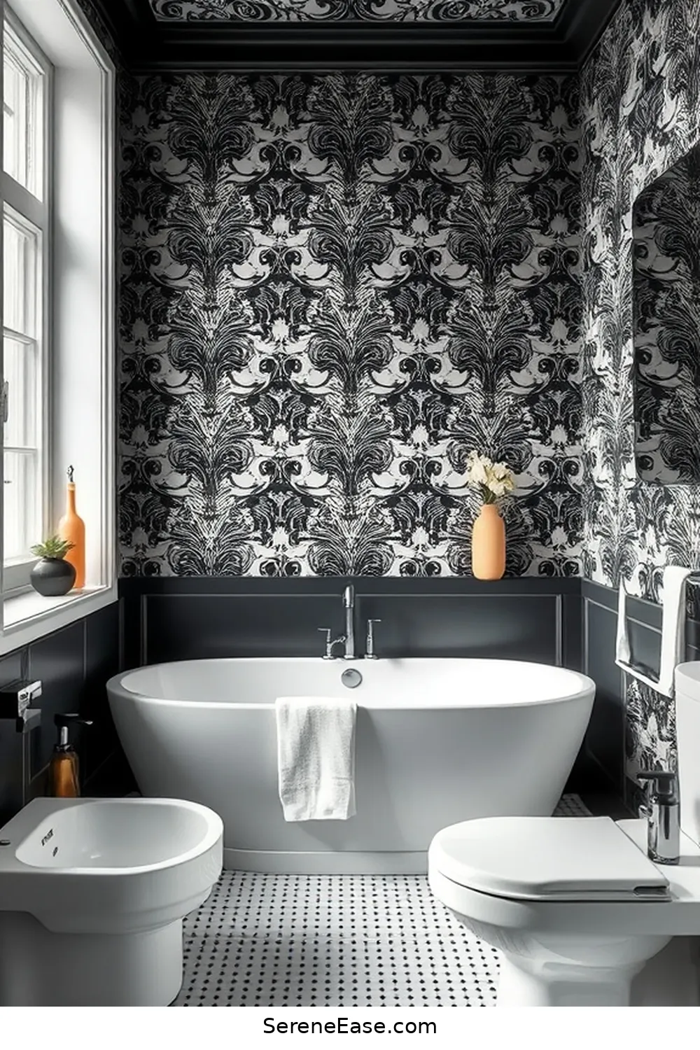 24 Stunning Scandinavian Bathroom Ideas in Black and White Style 16 Elegant Black and White Wallpaper for 24 Stunning Scandinavian Bathroom Ideas in Black and White Style