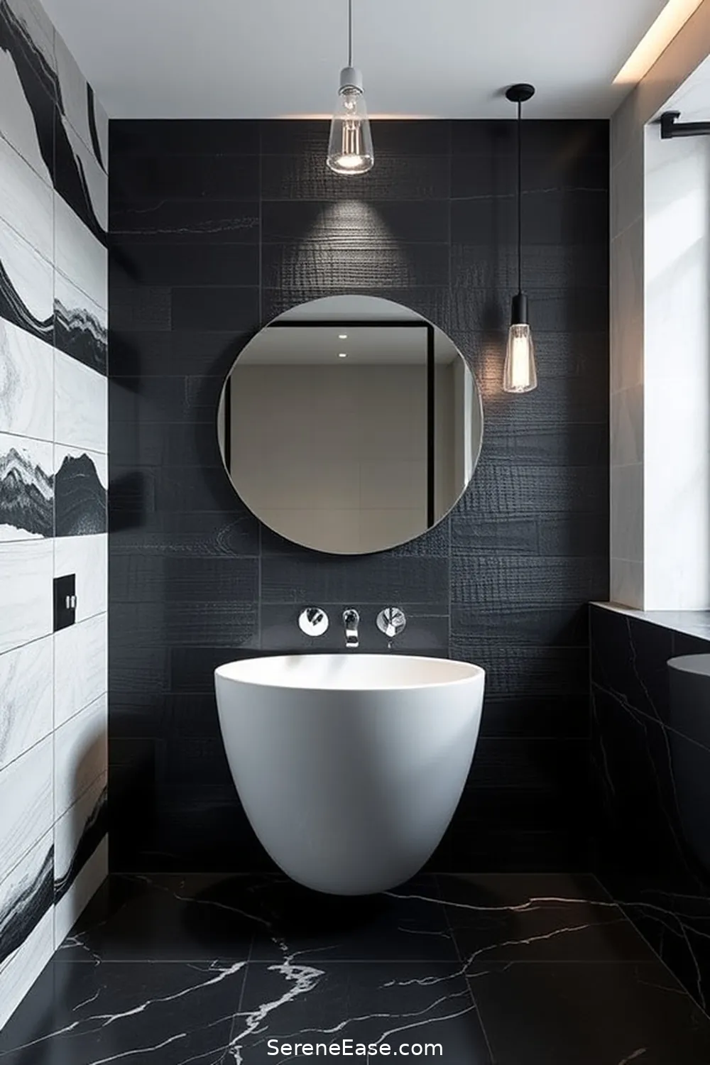 24 Stunning Scandinavian Bathroom Ideas in Black and White Style 7 Textured Wall Panels for 24 Stunning Scandinavian Bathroom Ideas in Black and White Style