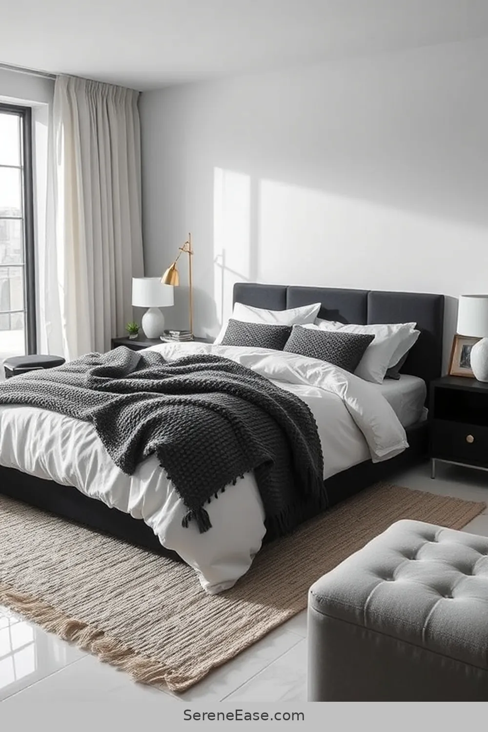 24 Stunning Ways to Embrace Black and White Minimalist Style in Your Bedroom 5 Incorporate Textured Fabrics for 24 Stunning Ways to Embrace Black and White Minimalist Style in Your Bedroom