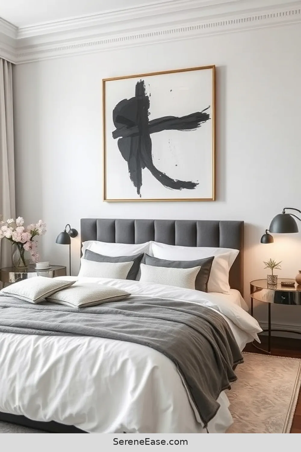 24 Stunning Ways to Embrace Black and White Minimalist Style in Your Bedroom 3 Invest in Statement Black and White Artwork for 24 Stunning Ways to Embrace Black and White Minimalist Style in Your Bedroom