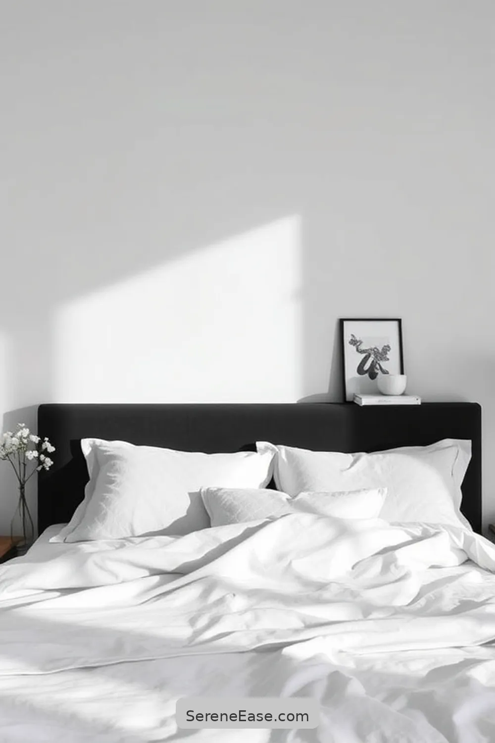 24 Stunning Ways to Embrace Black and White Minimalist Style in Your Bedroom 23 Select a Simple Headboard for 24 Stunning Ways to Embrace Black and White Minimalist Style in Your Bedroom