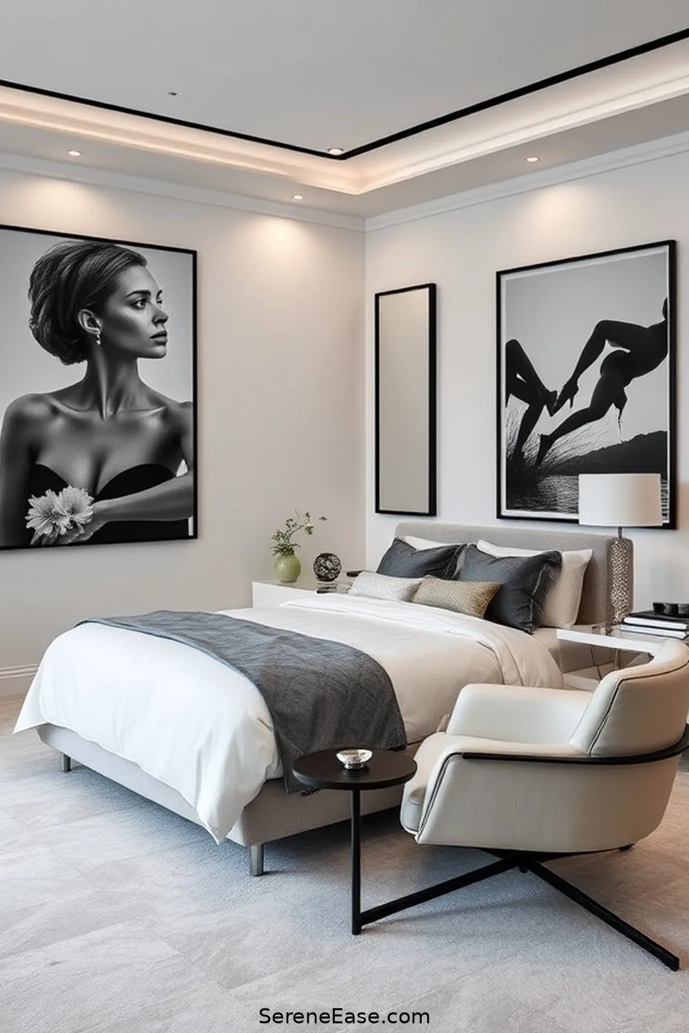 24 Stunning Ways to Embrace Black and White Minimalist Style in Your Bedroom 12 Use Black and White Photography for 24 Stunning Ways to Embrace Black and White Minimalist Style in Your Bedroom