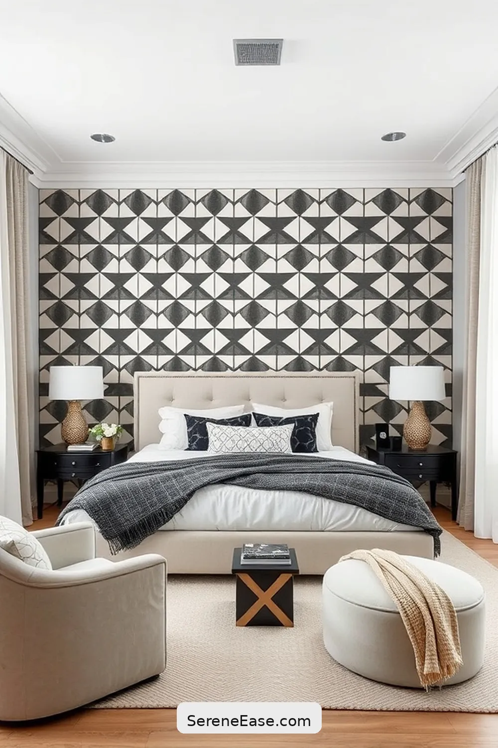 24 Stunning Ways to Embrace Black and White Minimalist Style in Your Bedroom 6 Use Geometric Patterns Sparingly for 24 Stunning Ways to Embrace Black and White Minimalist Style in Your Bedroom