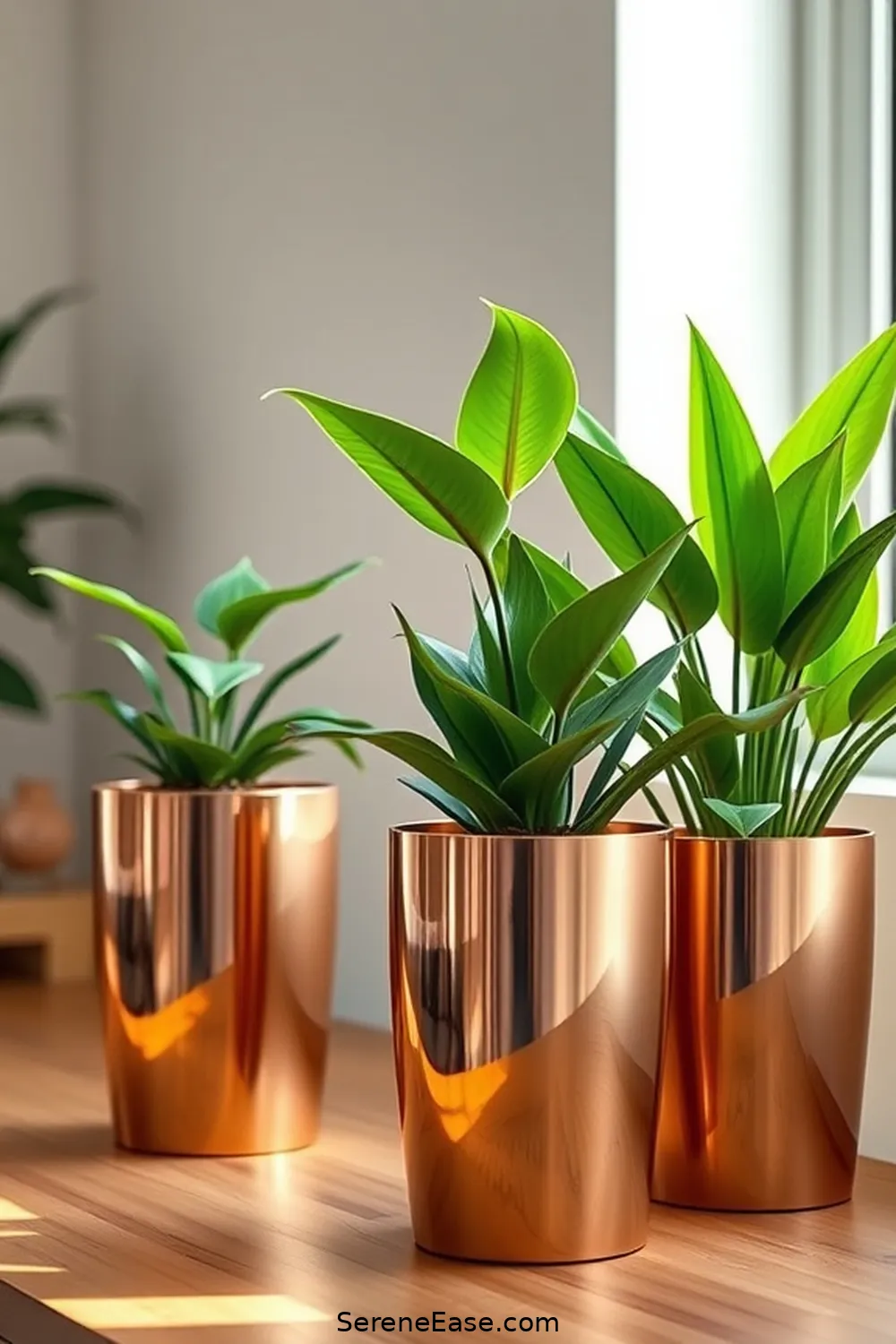 24 Stylish Ways to Incorporate Metallic Accents in Your Mid-Century Modern Home Office 6 Copper Planters for 24 Stylish Ways to Incorporate Metallic Accents in Your Mid-Century Modern Home Office