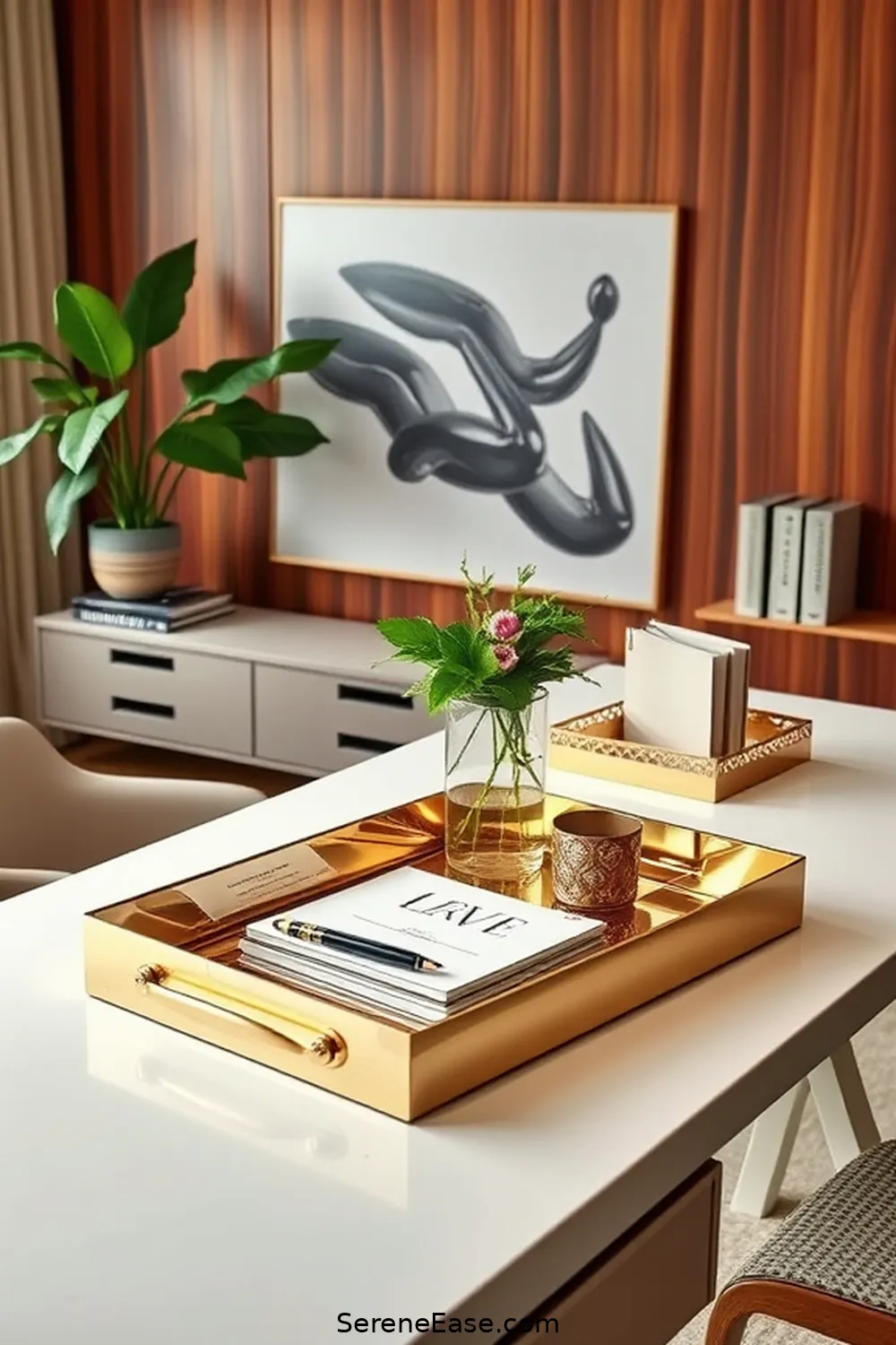 24 Stylish Ways to Incorporate Metallic Accents in Your Mid-Century Modern Home Office 12 Decorative Metallic Trays for 24 Stylish Ways to Incorporate Metallic Accents in Your Mid-Century Modern Home Office