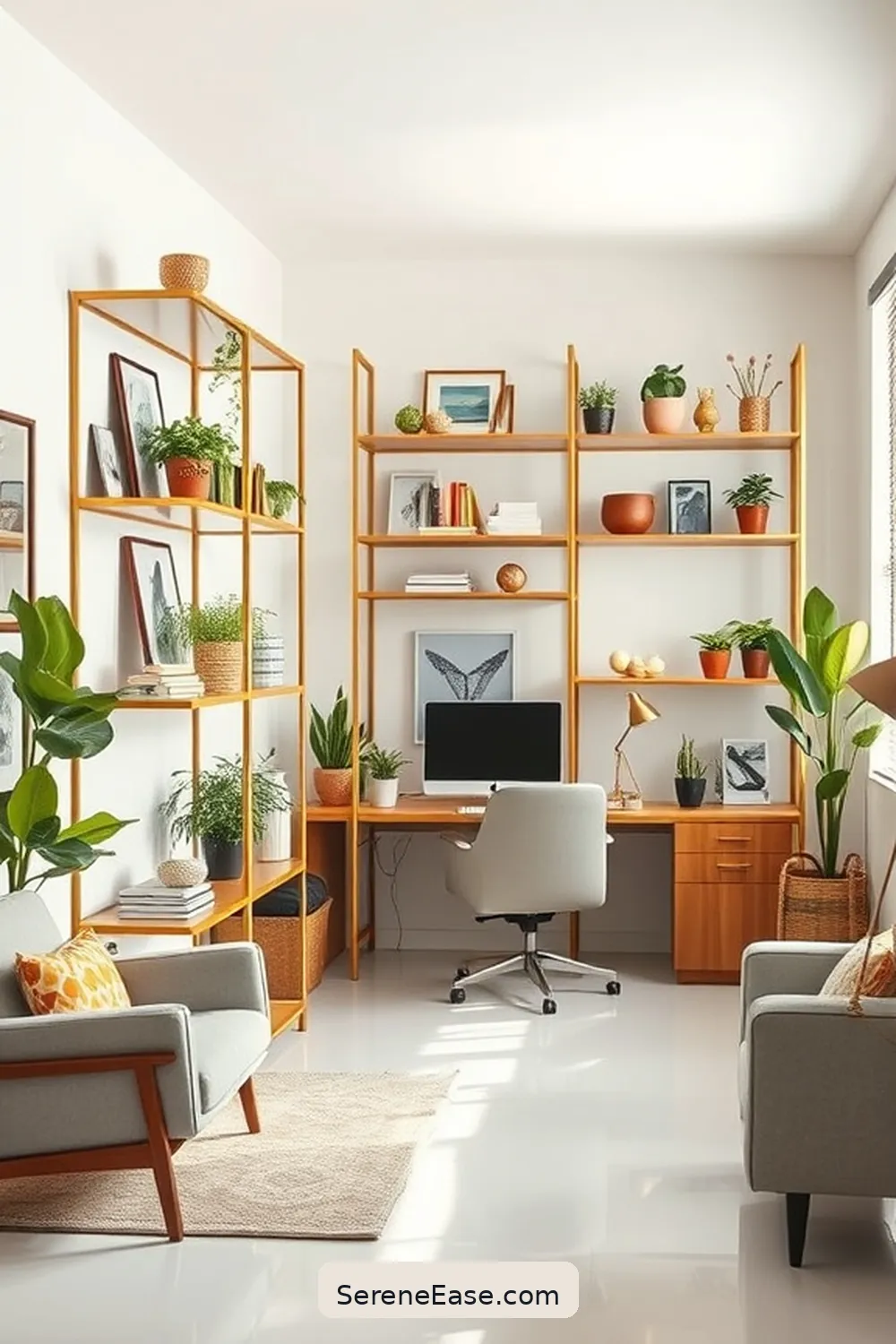 24 Stylish Ways to Incorporate Metallic Accents in Your Mid-Century Modern Home Office 8 Metallic Shelving Units for 24 Stylish Ways to Incorporate Metallic Accents in Your Mid-Century Modern Home Office