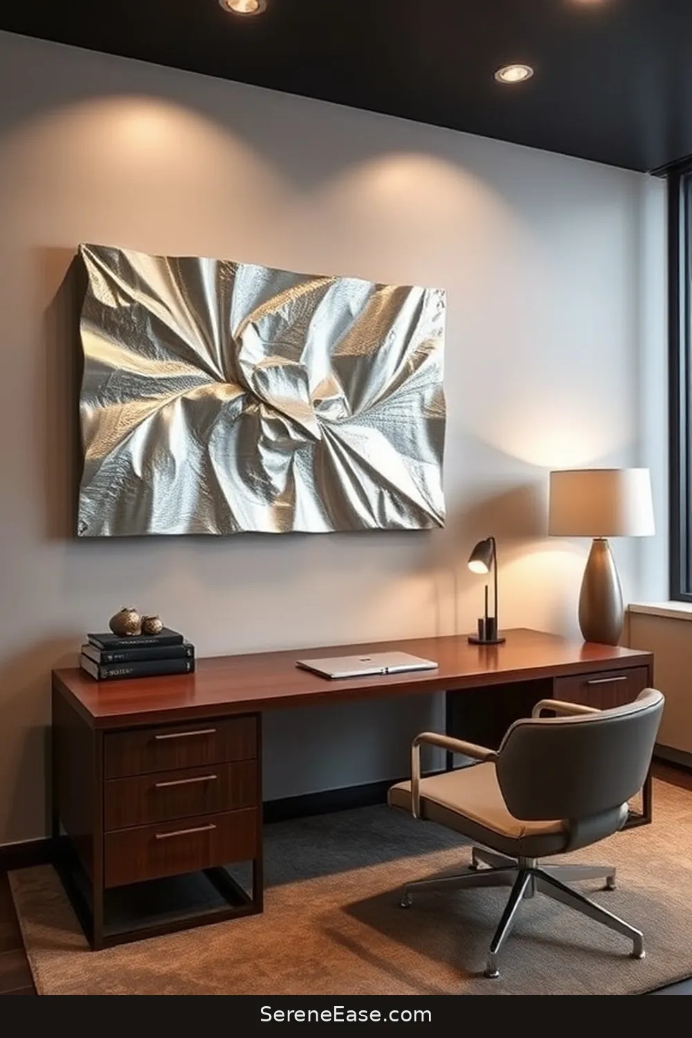 24 Stylish Ways to Incorporate Metallic Accents in Your Mid-Century Modern Home Office 3 Metallic Wall Art for 24 Stylish Ways to Incorporate Metallic Accents in Your Mid-Century Modern Home Office