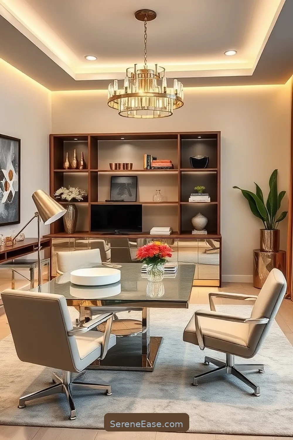 24 Stylish Ways to Incorporate Metallic Accents in Your Mid-Century Modern Home Office 10 Reflective Surfaces for 24 Stylish Ways to Incorporate Metallic Accents in Your Mid-Century Modern Home Office