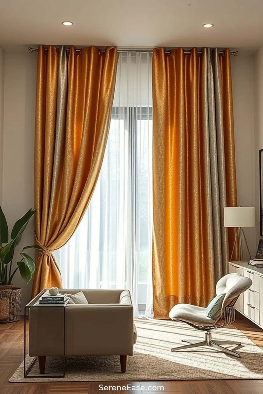 24 Stylish Ways to Incorporate Metallic Accents in Your Mid-Century Modern Home Office 15 Shimmering Curtain Fabrics for 24 Stylish Ways to Incorporate Metallic Accents in Your Mid-Century Modern Home Office