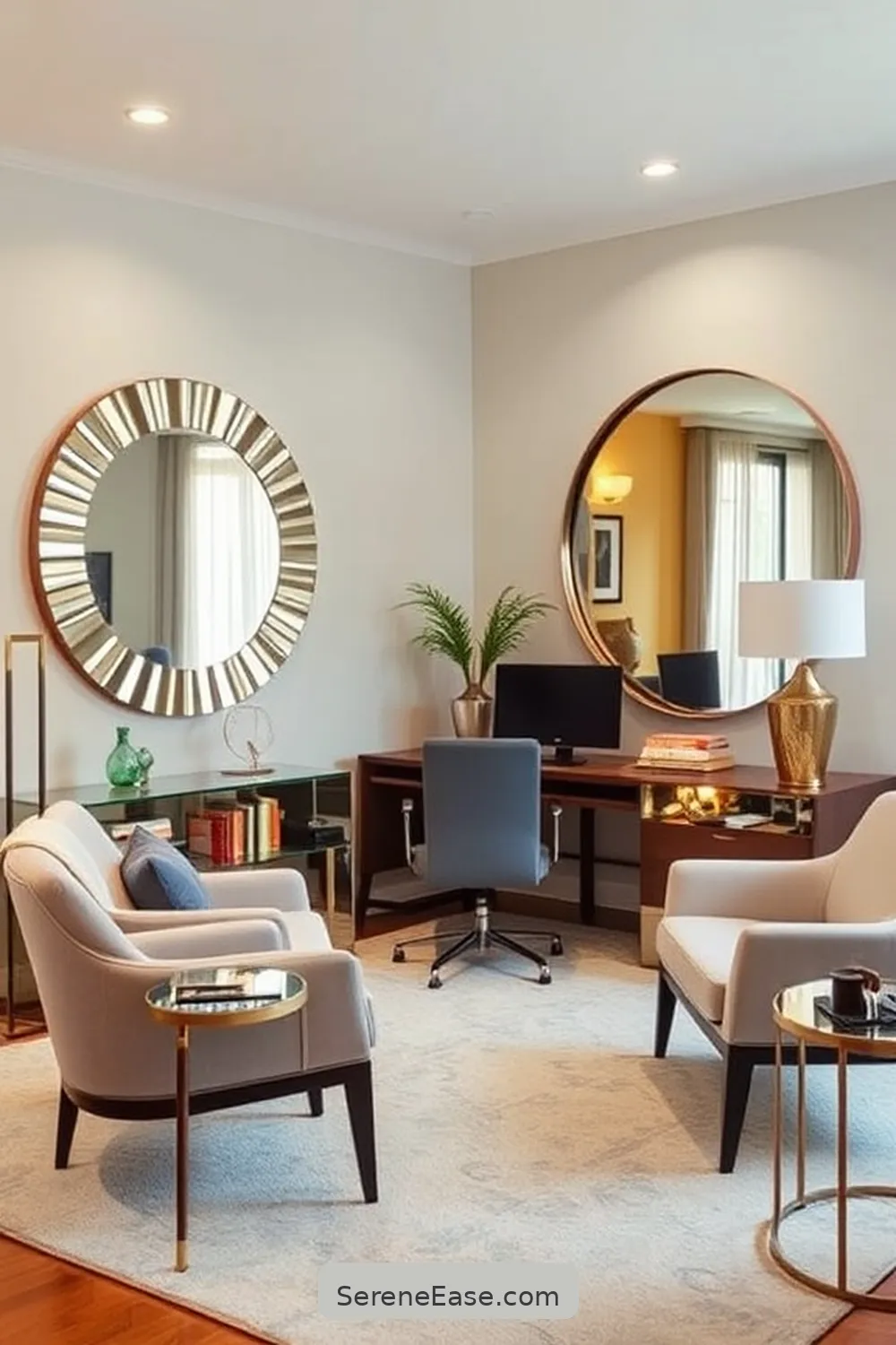 24 Stylish Ways to Incorporate Metallic Accents in Your Mid-Century Modern Home Office 19 Statement Metallic Mirrors for 24 Stylish Ways to Incorporate Metallic Accents in Your Mid-Century Modern Home Office