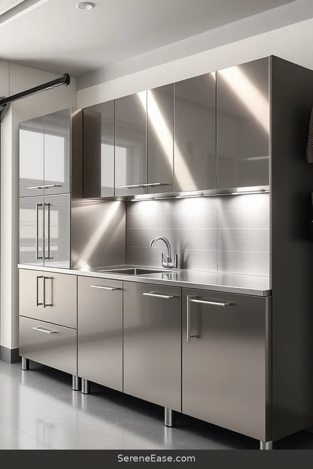 24 Ways to Add Metallic Accents in a Minimalist Garage Style 6 Aluminum Cabinets for 24 Ways to Add Metallic Accents in a Minimalist Garage Style