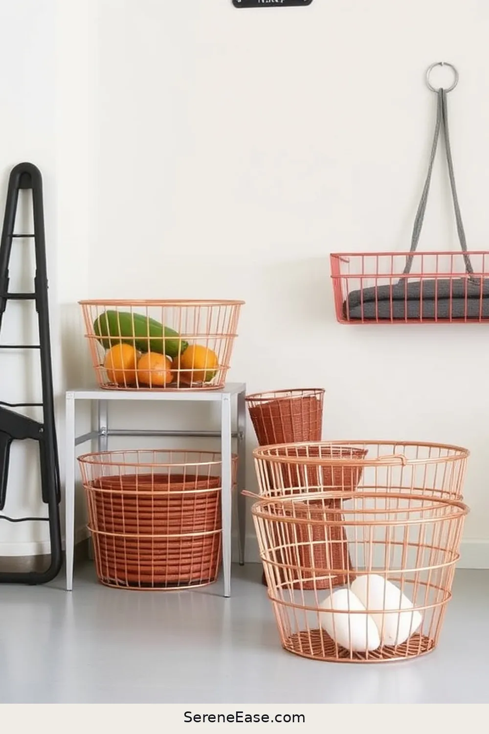 24 Ways to Add Metallic Accents in a Minimalist Garage Style 20 Copper Wire Baskets for 24 Ways to Add Metallic Accents in a Minimalist Garage Style