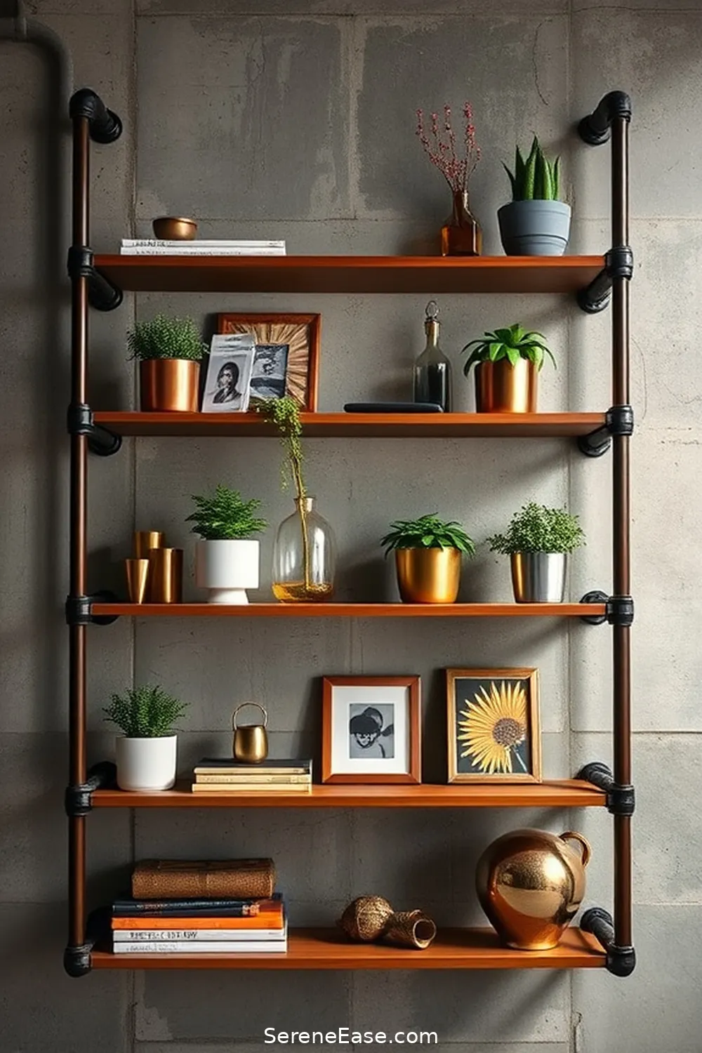 24 Ways to Add Metallic Accents in a Minimalist Garage Style 12 Metal Pipe Shelving for 24 Ways to Add Metallic Accents in a Minimalist Garage Style
