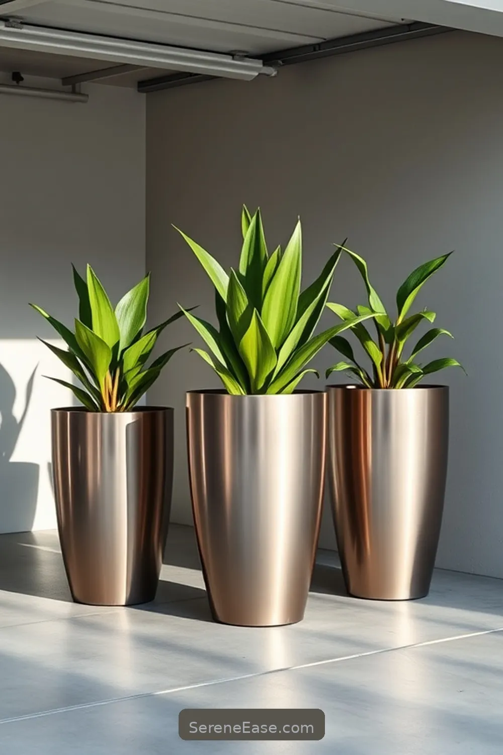 24 Ways to Add Metallic Accents in a Minimalist Garage Style 14 Metallic Planters for 24 Ways to Add Metallic Accents in a Minimalist Garage Style